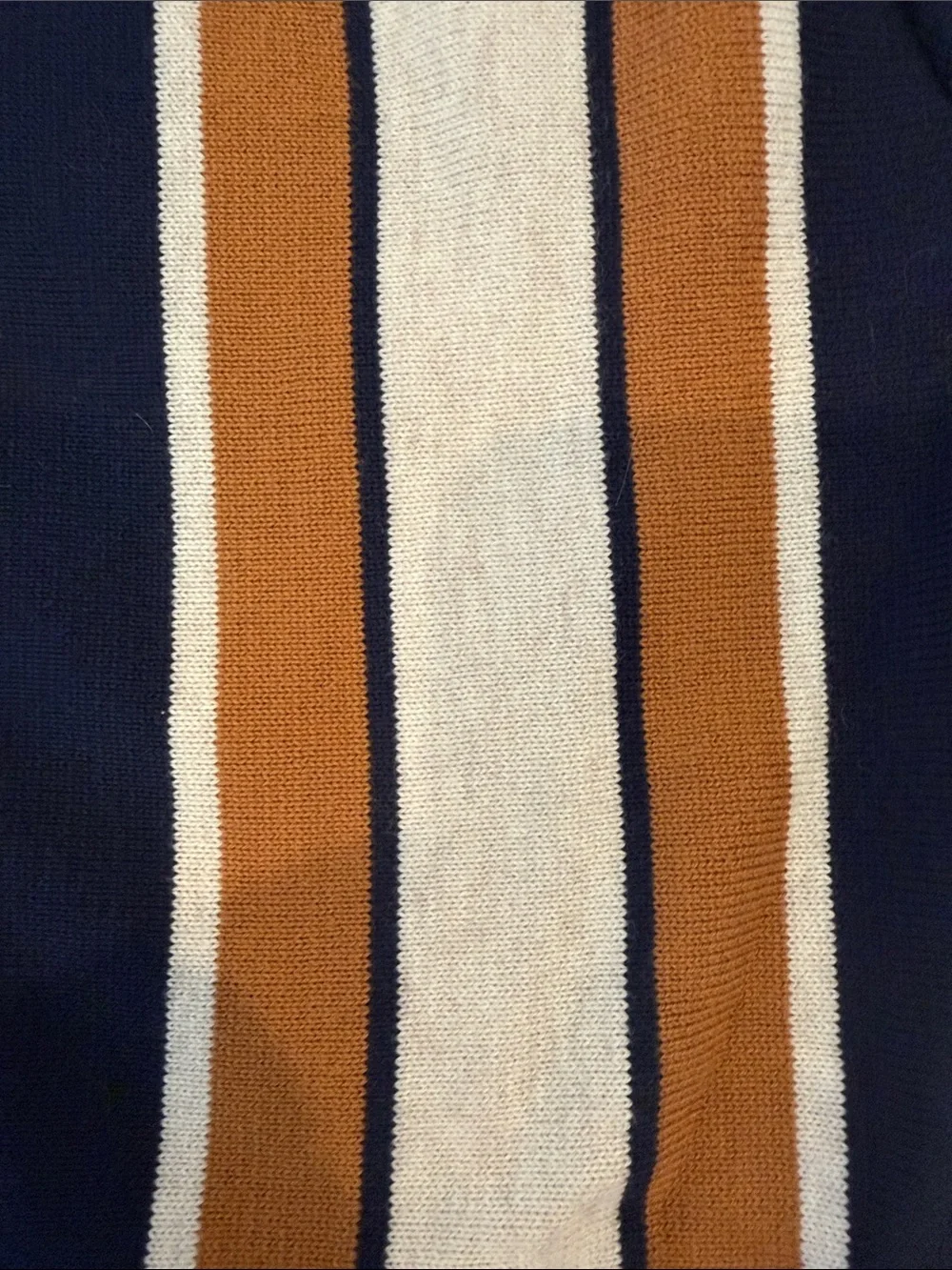 J. Crew Navy Button-Down Shirt with Brown and White Vertical Stripes